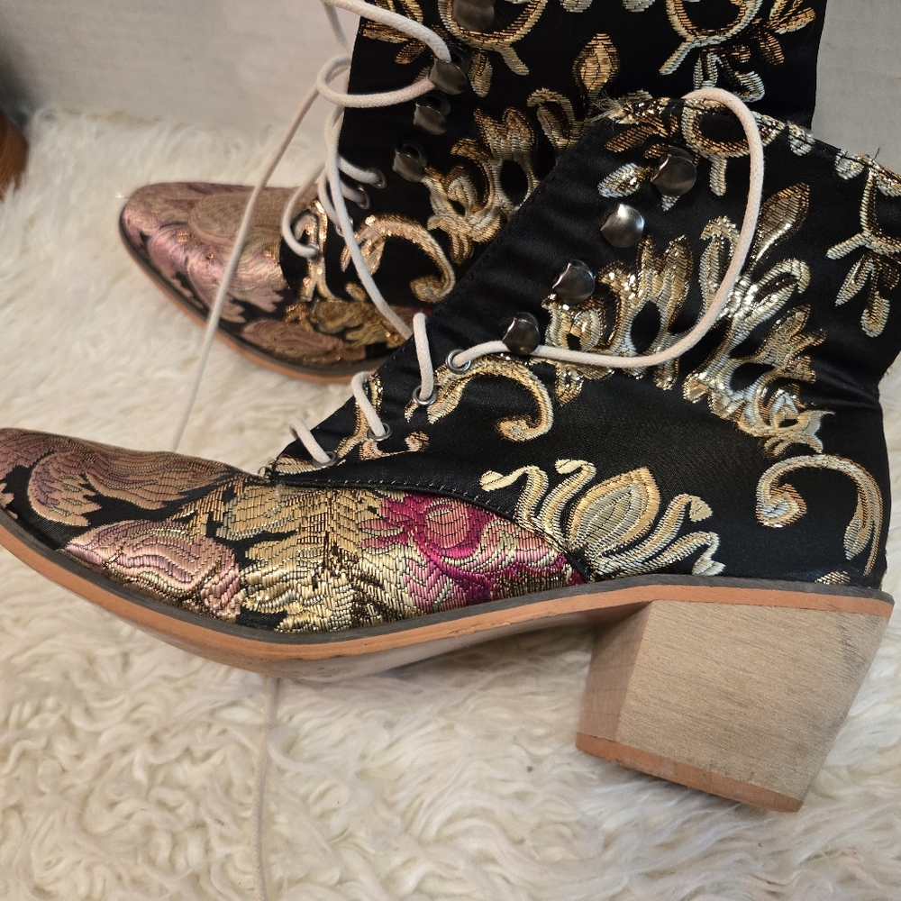 Flora Tapesrtyl Lace-Up Ankle Boots - Black and Multicolor - Picture 10 of 12
